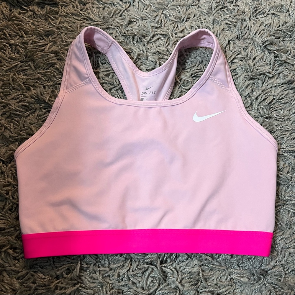 Nike Women's Light Pink Sports Bra with Hot Pink Band